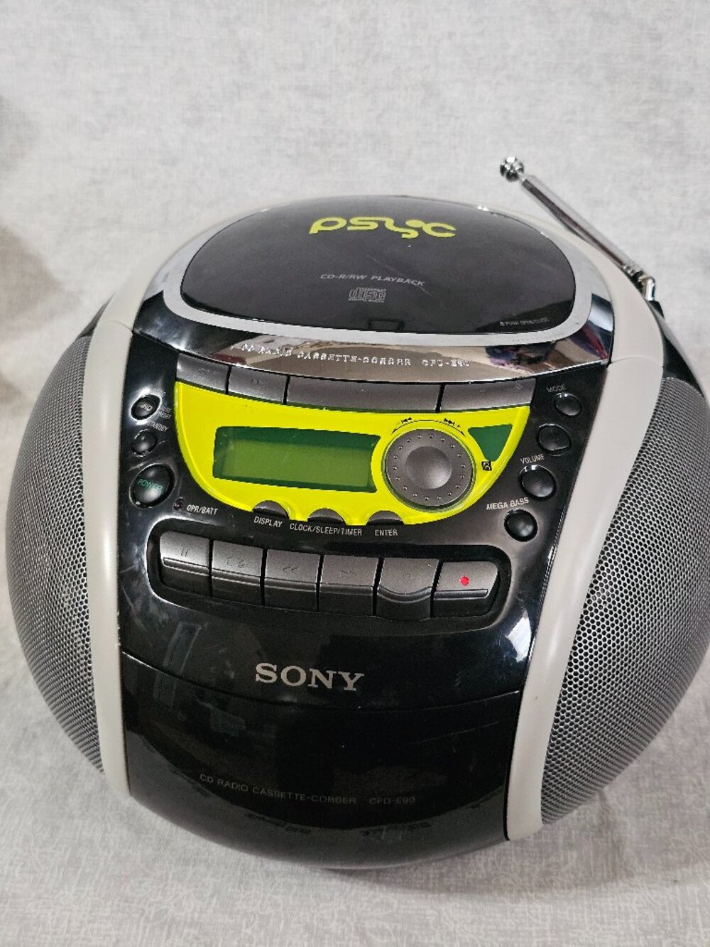 Sony PSYC CFD-E90 Boombox CD AM/FM Cassette Remote AUX Black/Yellow